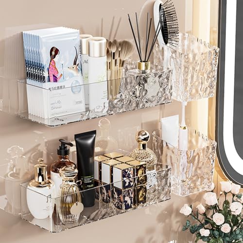 4 Pack Clear Wall Mounted Bathroom Caddy Organizer with Adhesive