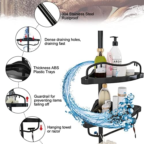 Corner Shower Caddy Tension Pole - 4 Shelves Heavy Duty Floor to Ceiling Organizer Black