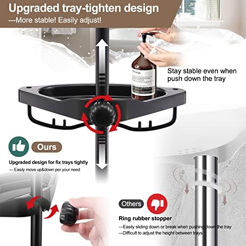 Corner Shower Caddy Tension Pole - 4 Shelves Heavy Duty Floor to Ceiling Organizer Black