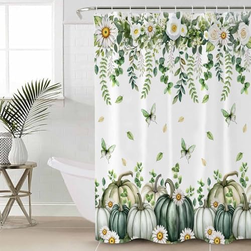 Green Pumpkin 4 Pcs Shower Curtain Set with Rugs