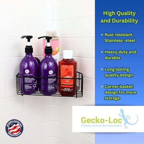 Gecko-Loc Corner Shower Caddy Organizer - Black