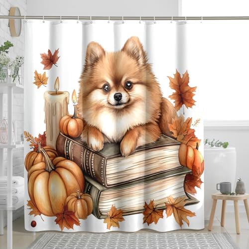 DESIHOM Fall Pomeranian Dog Shower Curtain Set 62 Inch