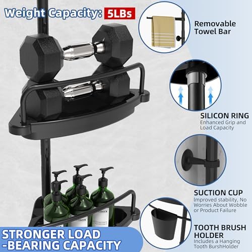 Corner Shower Caddy Tension Pole 5 Tier Black Organizer