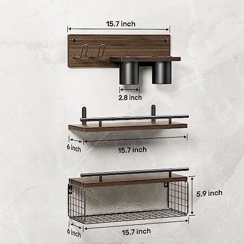 RoleDes Bathroom Floating Shelves with Hair Dryer Holder Set of 3