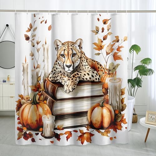 DESIHOM Fall Leopards Pumpkins Shower Curtain Set 78 Inch
