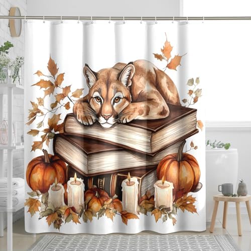 DESIHOM Fall Cougar Pumpkins Shower Curtain Set 62 Inch