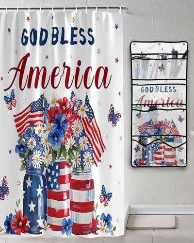 ZFUNCING Watercolor Flower Flag Shower Curtain Set
