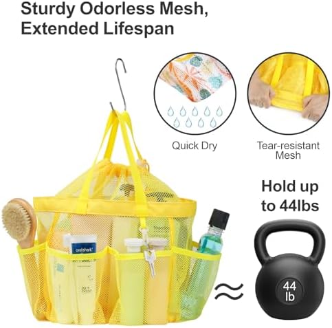 F-color Mesh Shower Caddy with Drawstring and 7 Pockets