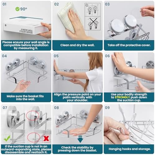 TAILI Powerful Suction Cup Corner Shower Caddy 2 Pack
