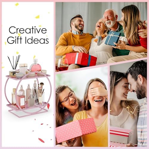 Pink Perfume Organizer for Vanity 2-Tier Bathroom Storage Shelf Large Capacity Metal Skincare Display Stand