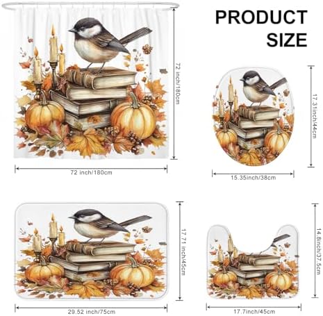 DESIHOM 4PCS Fall Chickadees Bird Shower Curtain Set