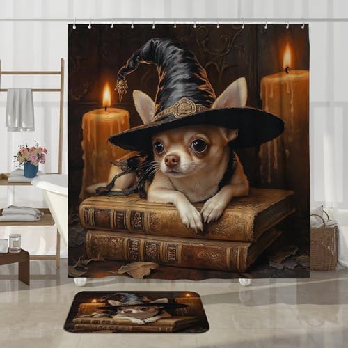 4PCS Halloween Witch Chihuahua Bath Set with Non-Slip Rug