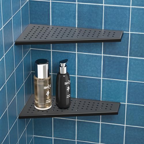 Corner Shower Shelf 2PCS Trapezoid Design 304 Stainless Steel No Drilling Needed Black