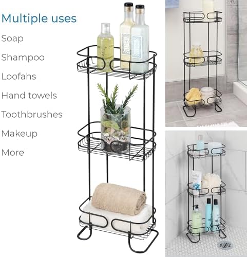 iDesign Steel Bathroom Caddy Organizer 3-Tier Matte Black