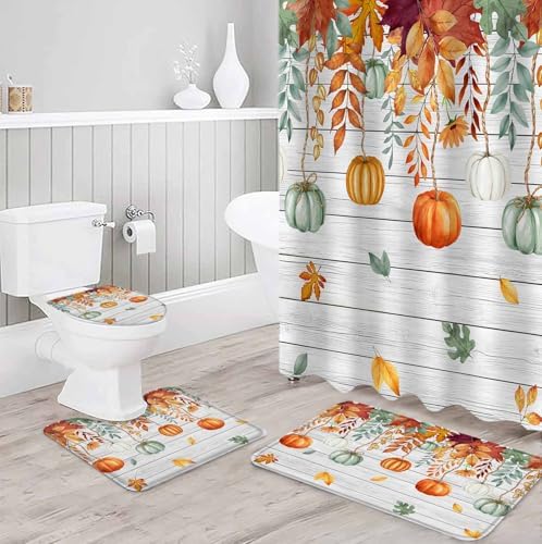 Thanksgiving Pumpkin 4 Piece Shower Curtain Set