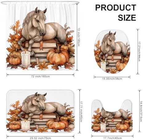 DESIHOM 4PCS Fall Horses Shower Curtain Set 72x72 with Hooks and Non-Slip Rug