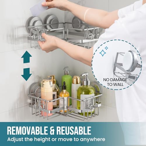 TAILI Corner Adaptive Suction Cup Shower Caddy 2 Pack