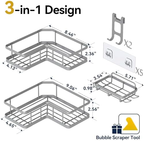 Yasonic Corner Shower Caddy Organizer 3-Pack Grey