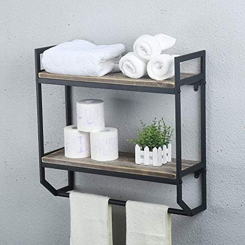 Towel Rack with 2-Tier Shelves 24 Inch Wall Mounted Black