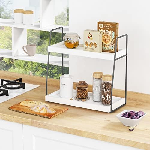 Forbena 2 Tier Bathroom Counter Organizer with Wood and Metal Frame