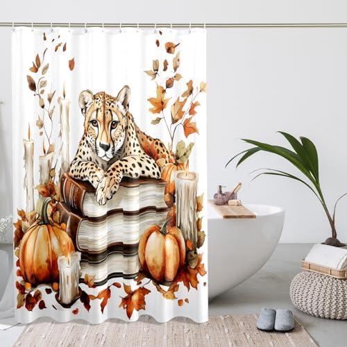 DESIHOM Fall Leopards Pumpkins Shower Curtain Set 78 Inch