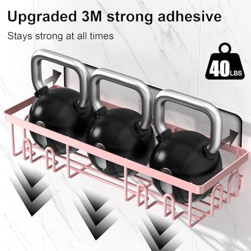 2025 New Adhesive Shower Caddy 16 Hooks Pink 2 Pack