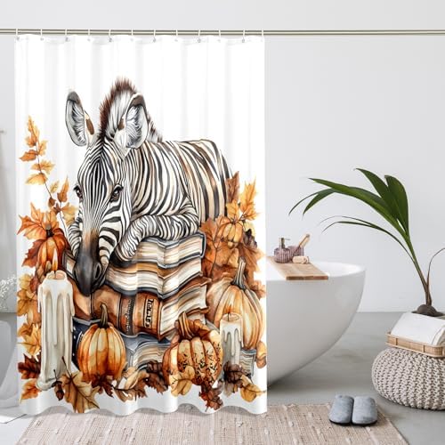 DESIHOM Fall Zebras Pumpkins Shower Curtain Set