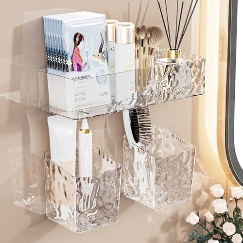 4 Pack Clear Wall Mounted Bathroom Caddy Organizer with Adhesive