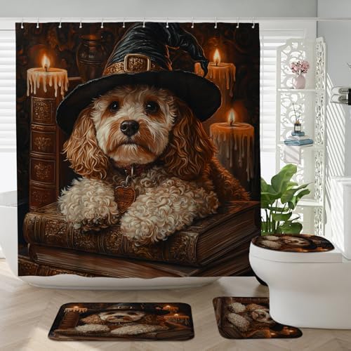 4PCS Halloween Witch Dog Bathroom Set with Non-Slip Rug