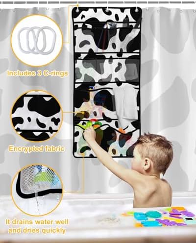 ZFUNCING Shower Curtain Set with Hooks and Organizer 1