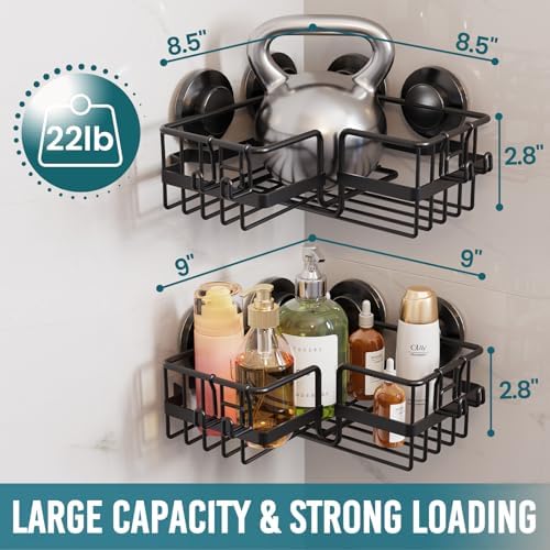 TAILI Corner Adaptive Suction Cup Shower Caddy 2 Pack Black