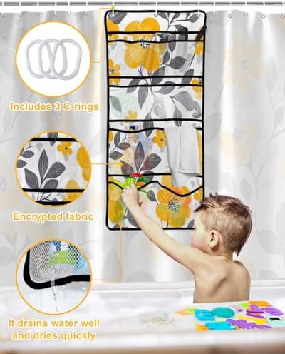 ZFUNCING Shower Curtain with Mesh Organizer and Hooks