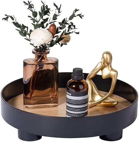 Black 12 Inch Round Vanity Tray for Home Decor