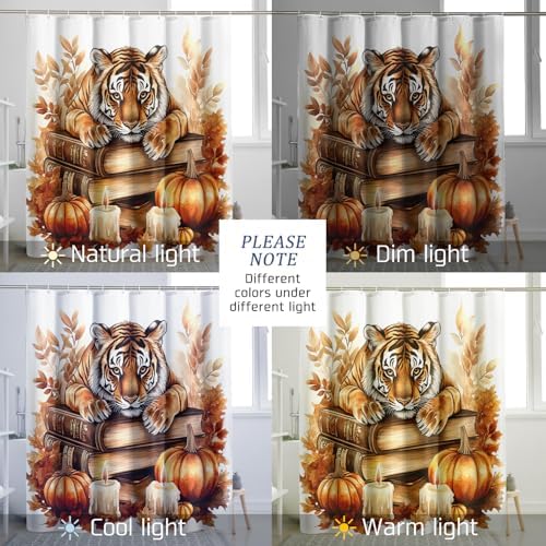 DESIGHOM Fall Tigers Pumpkins Shower Curtain Set 72 Inch