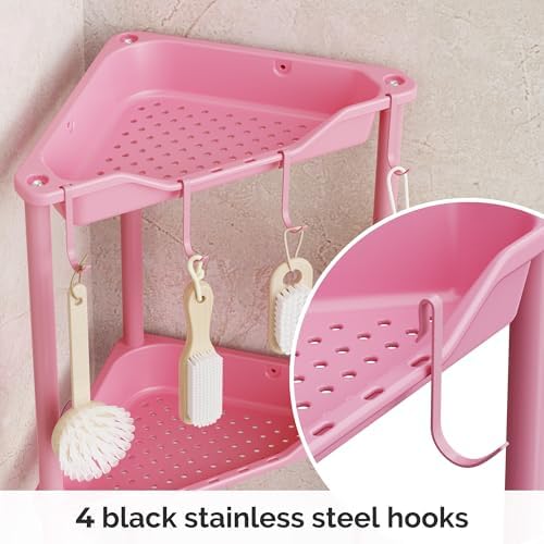 Orimade Rustproof 5 Tier Corner Shower Caddy Organizer Pink
