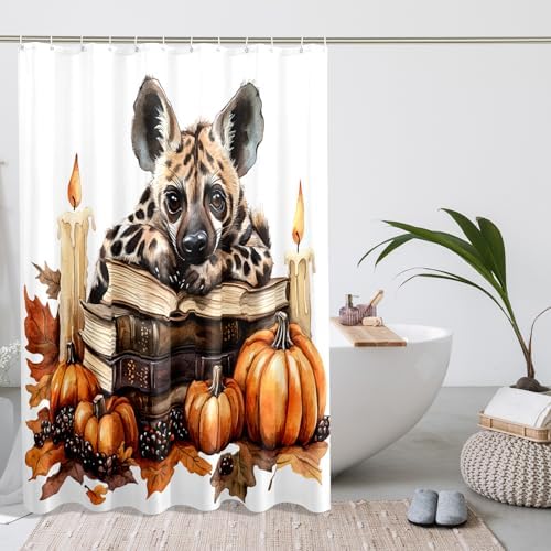 DESIHOM Fall Striped Hyena Pumpkins Shower Curtain Set - 72 Inch