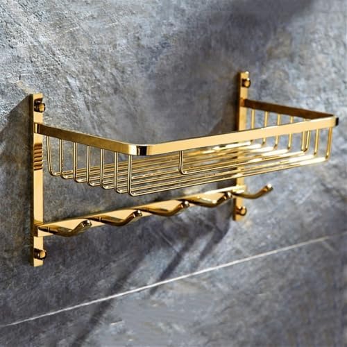 Gold Brass Shower Caddy with 5 Hooks