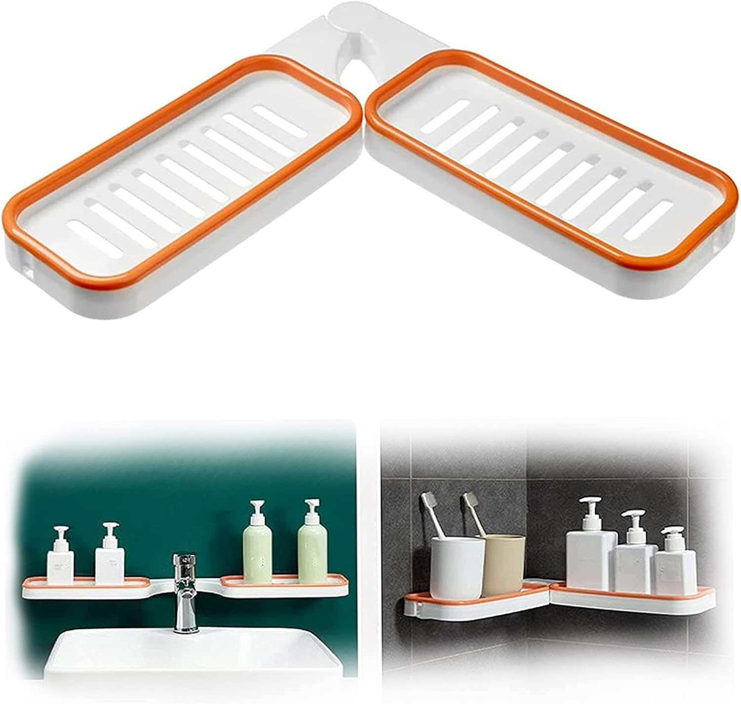 Bathroom Corner Storage Rack with Suction Cup 180 Degree Rotatable Punch-Free Installation