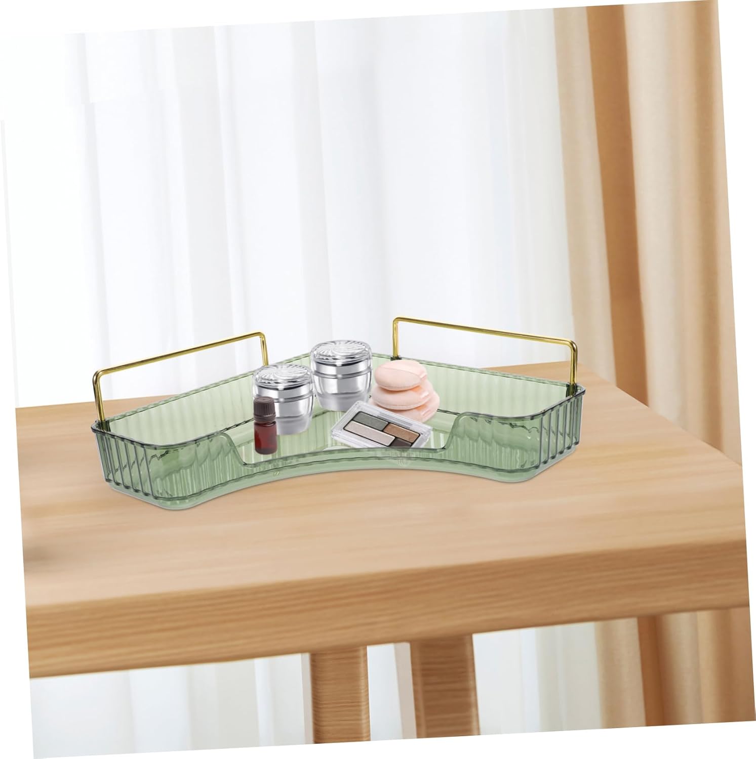 Triangular Makeup Organizer Shelf Corner Storage for Bathroom Vanity Single Layer Green