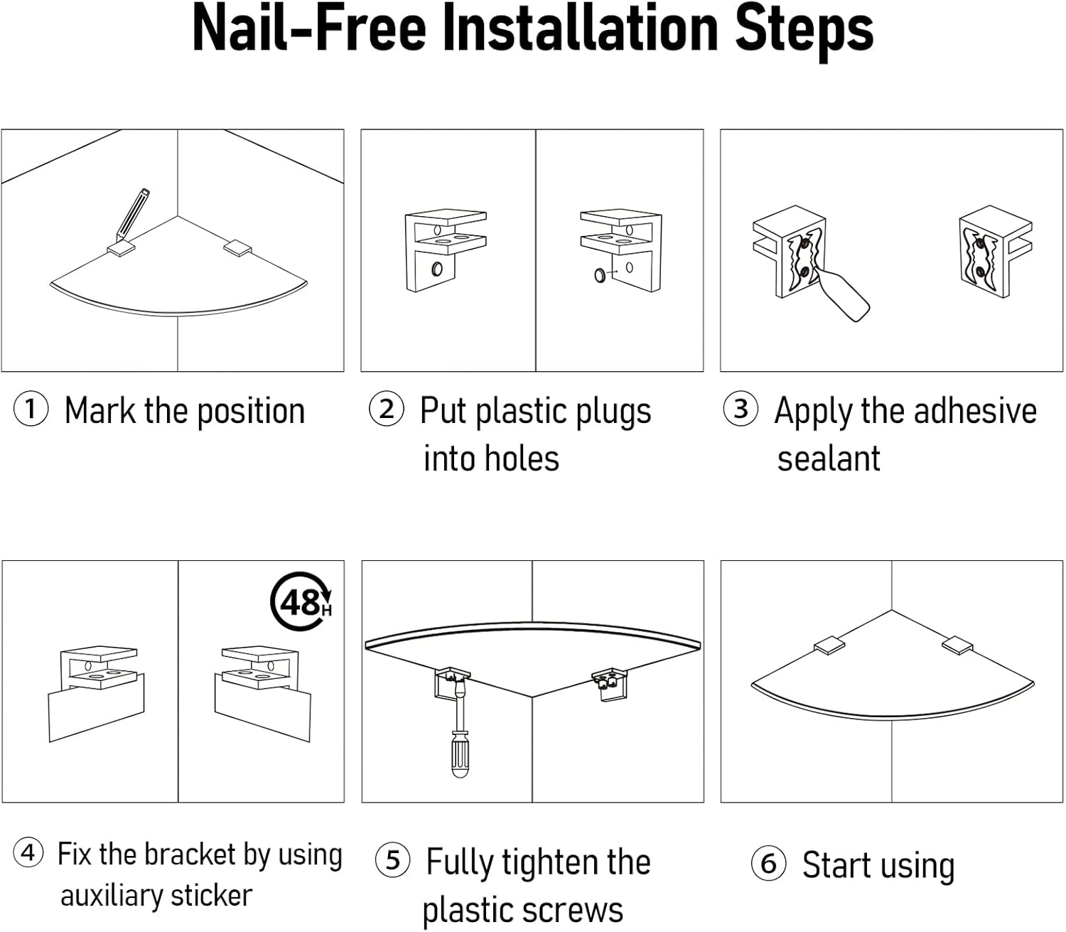 2-Pack Glass Corner Shower Shelves Drill Free Installation