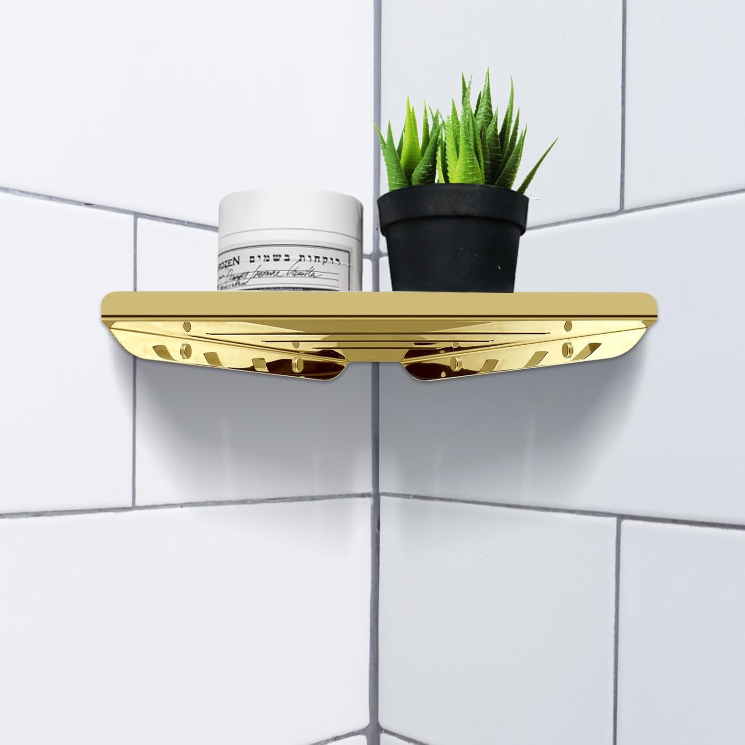 2 Pcs 304 Stainless Steel Corner Shelf with Screws Polished Gold