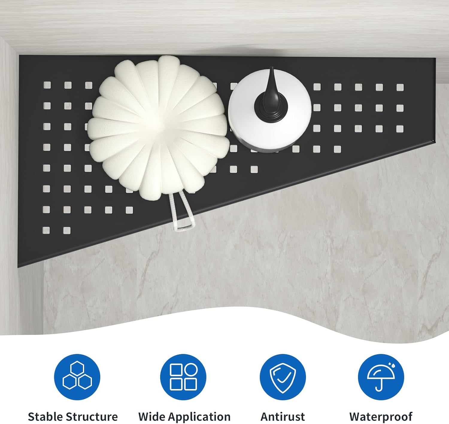 Corner Shower Shelf 2PCS Trapezoid Design 304 Stainless Steel No Drilling Needed Black