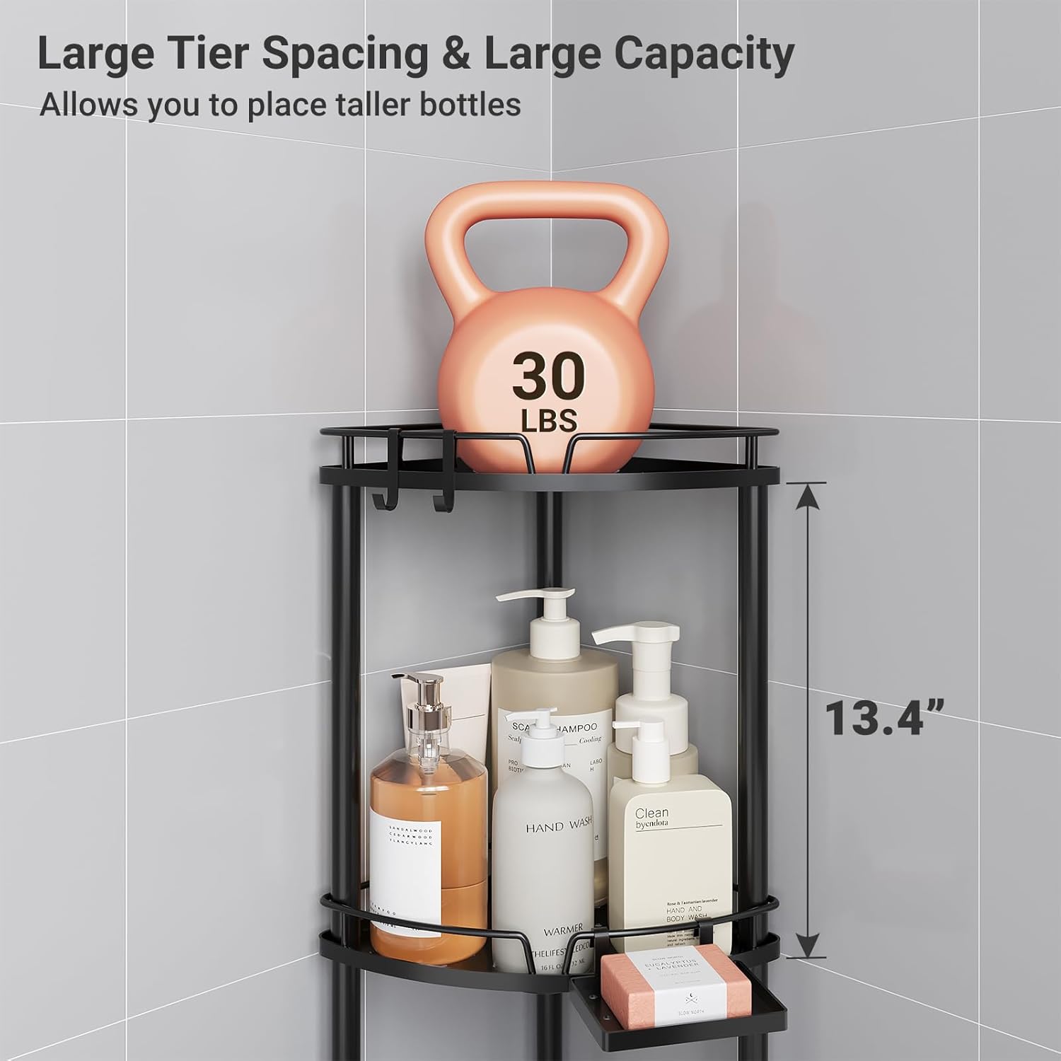 ELYKEN 4 Tier Corner Shower Caddy with Hooks and Soap Holder Black