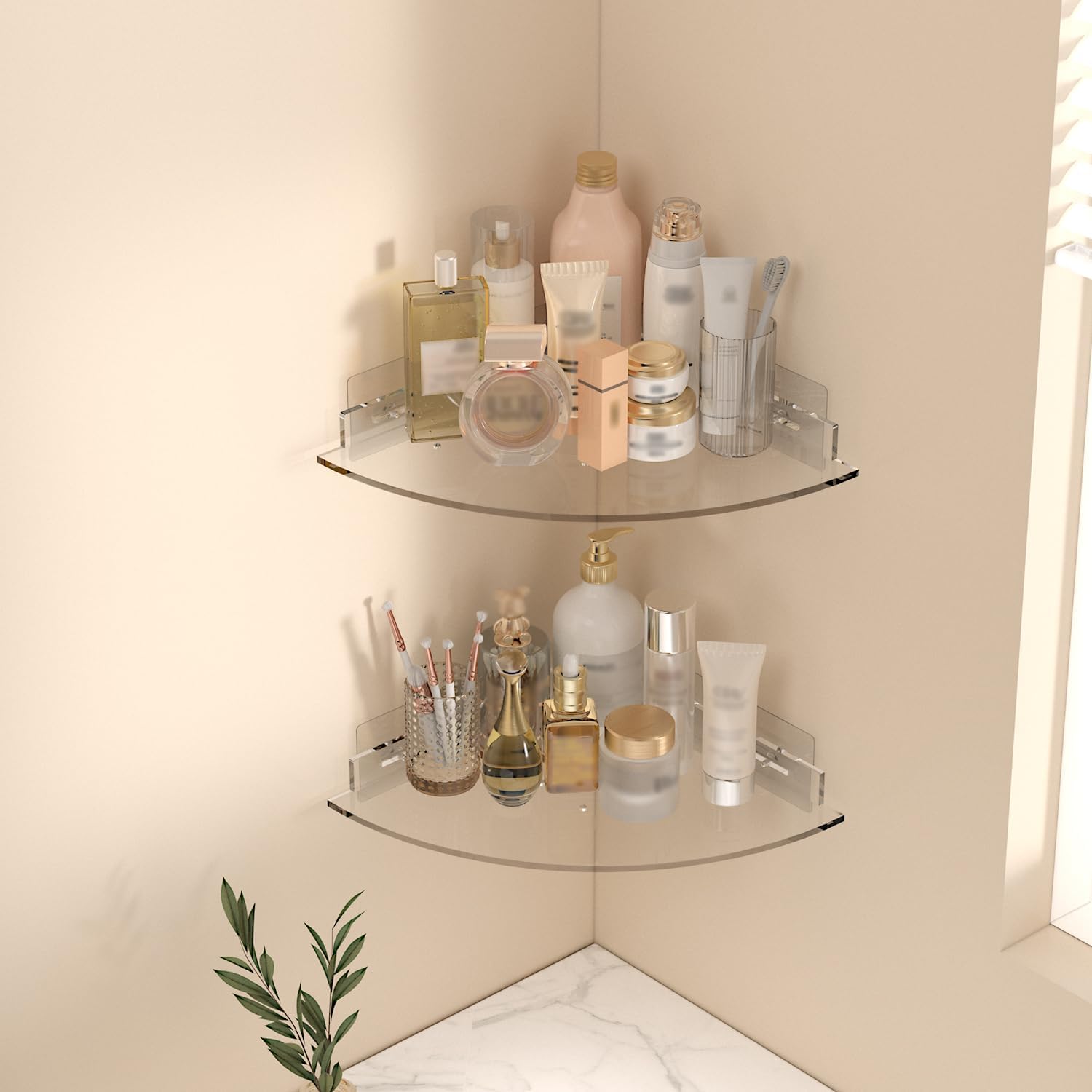 Acrylic Corner Shower Caddy Shelf 2 Pack - Space Saving Wall Mounted Organizer