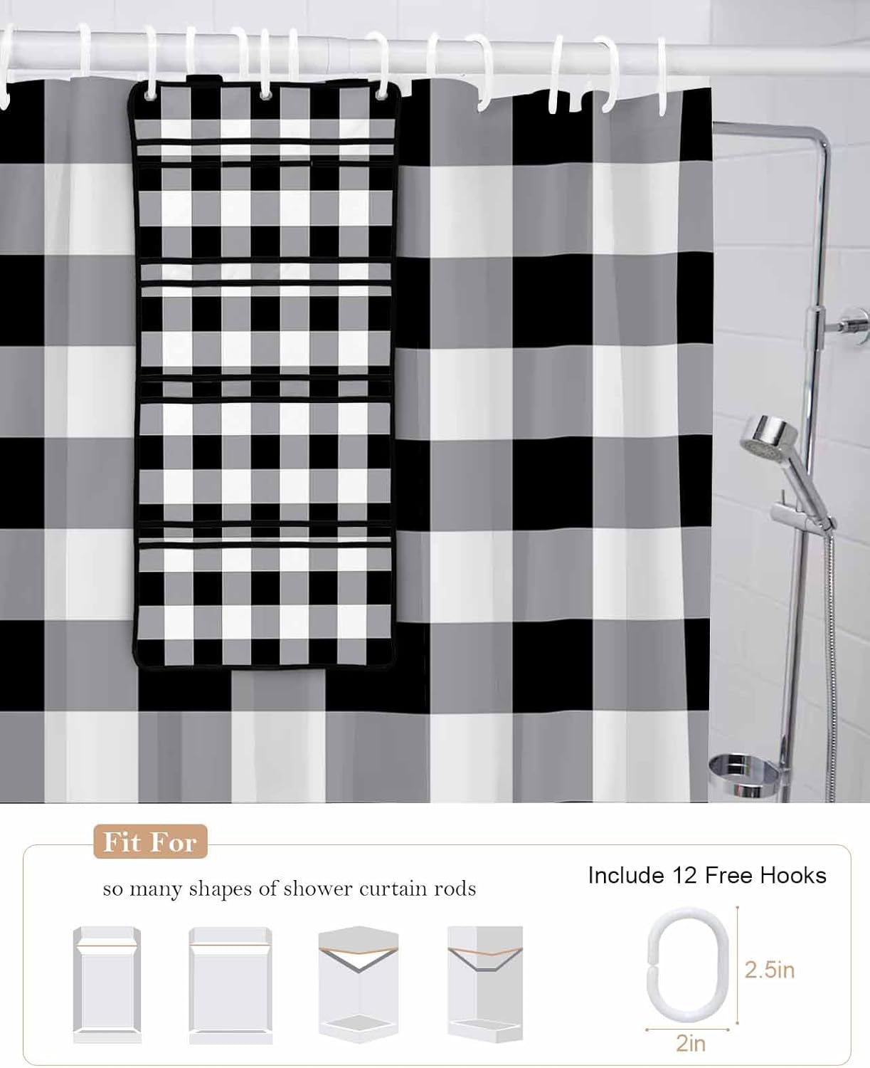 Singingin Shower Curtain Organizer Set Vintage Farmhouse Waterproof 10 Pockets Quick Dry Caddy