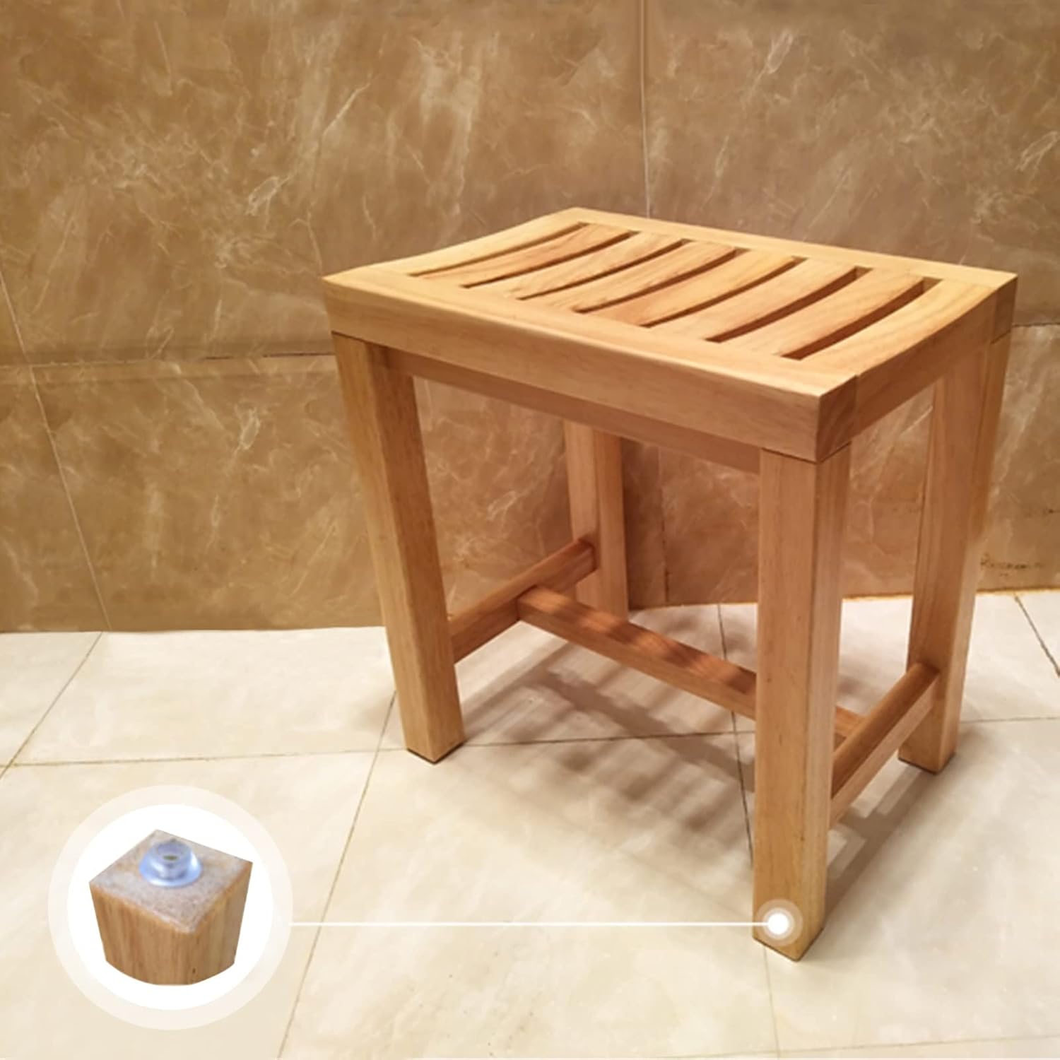 Shower Bench Bamboo Storage Shelf Waterproof Bathroom Stool for Indoor Outdoor Use