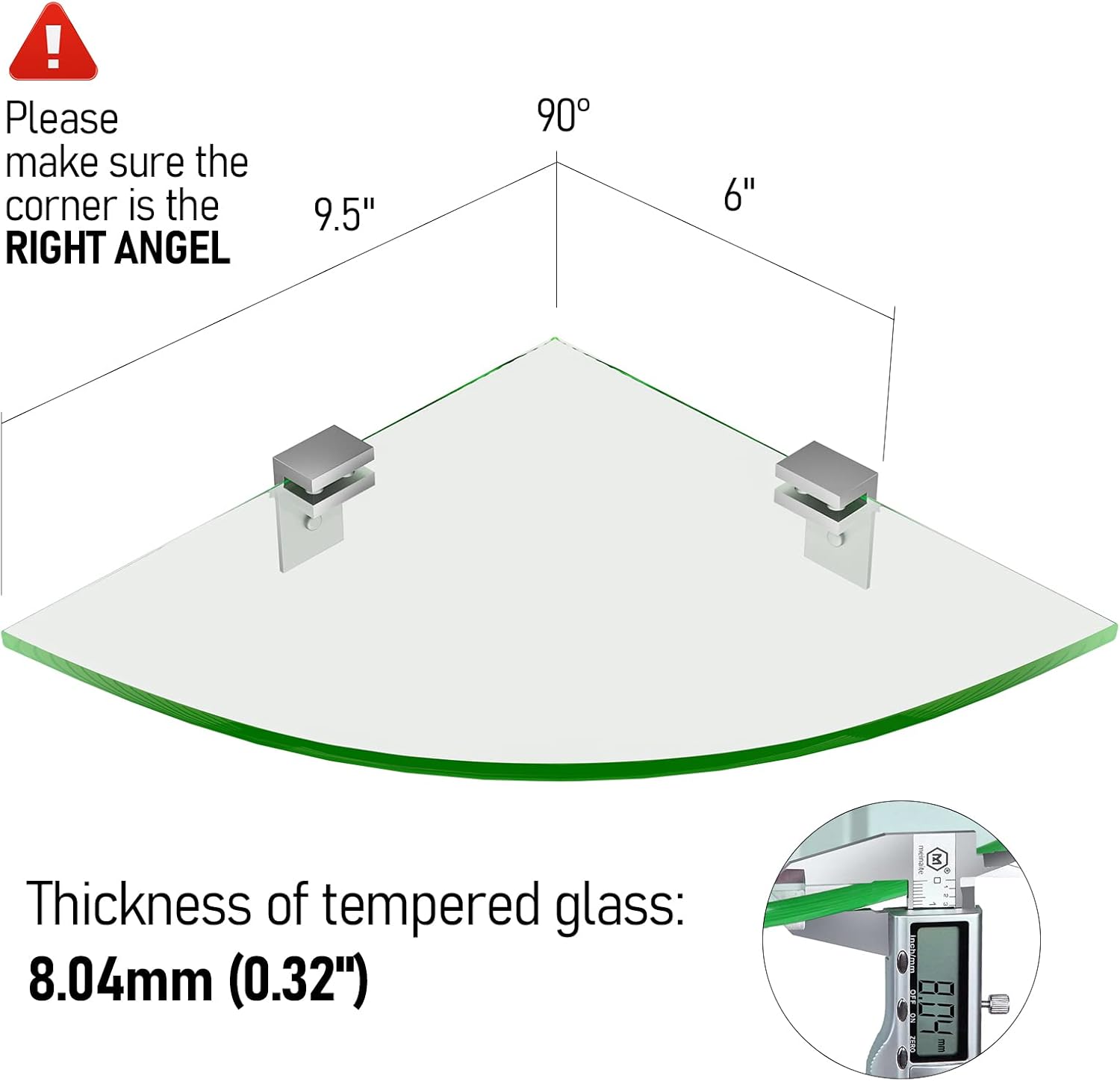2-Pack Glass Corner Shower Shelves Drill Free Installation