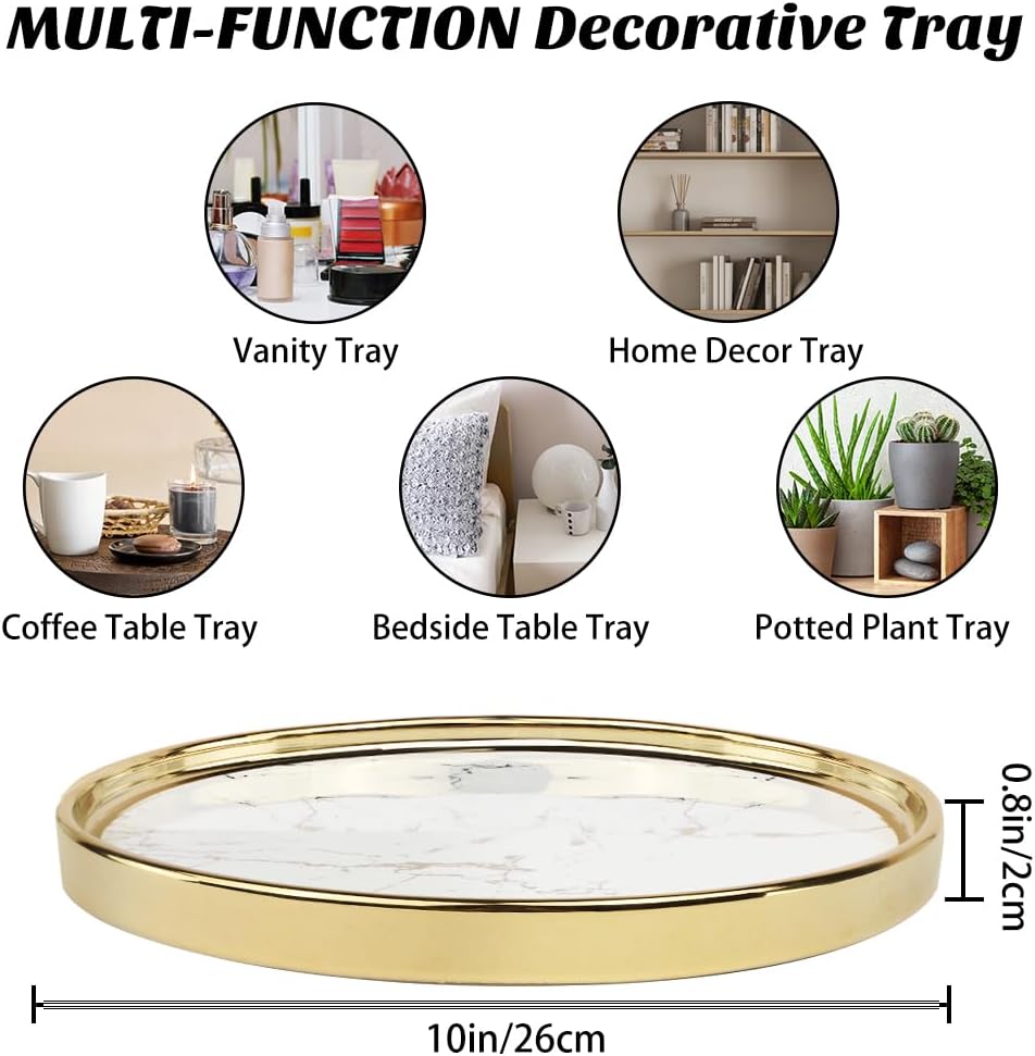 Vanity Perfume Round Decorative Storage Tray - White Organizer for Bathroom and Bedroom