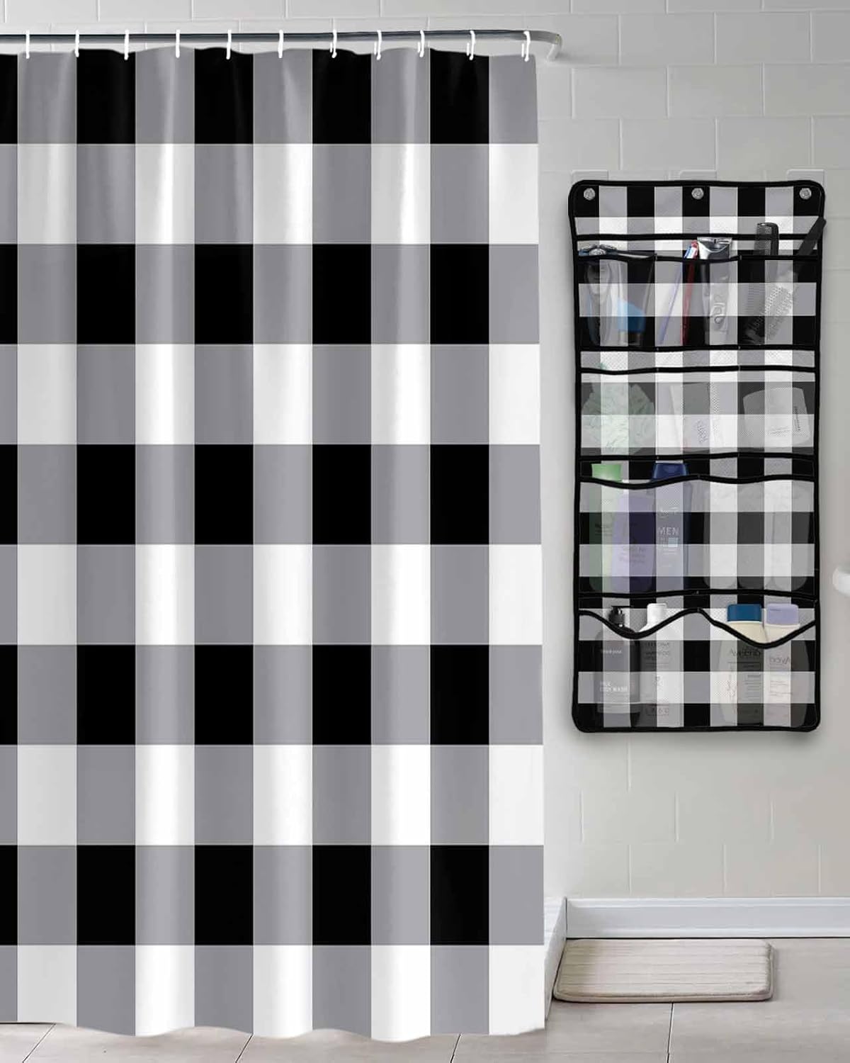 Singingin Shower Curtain Organizer Set Vintage Farmhouse Waterproof 10 Pockets Quick Dry Caddy