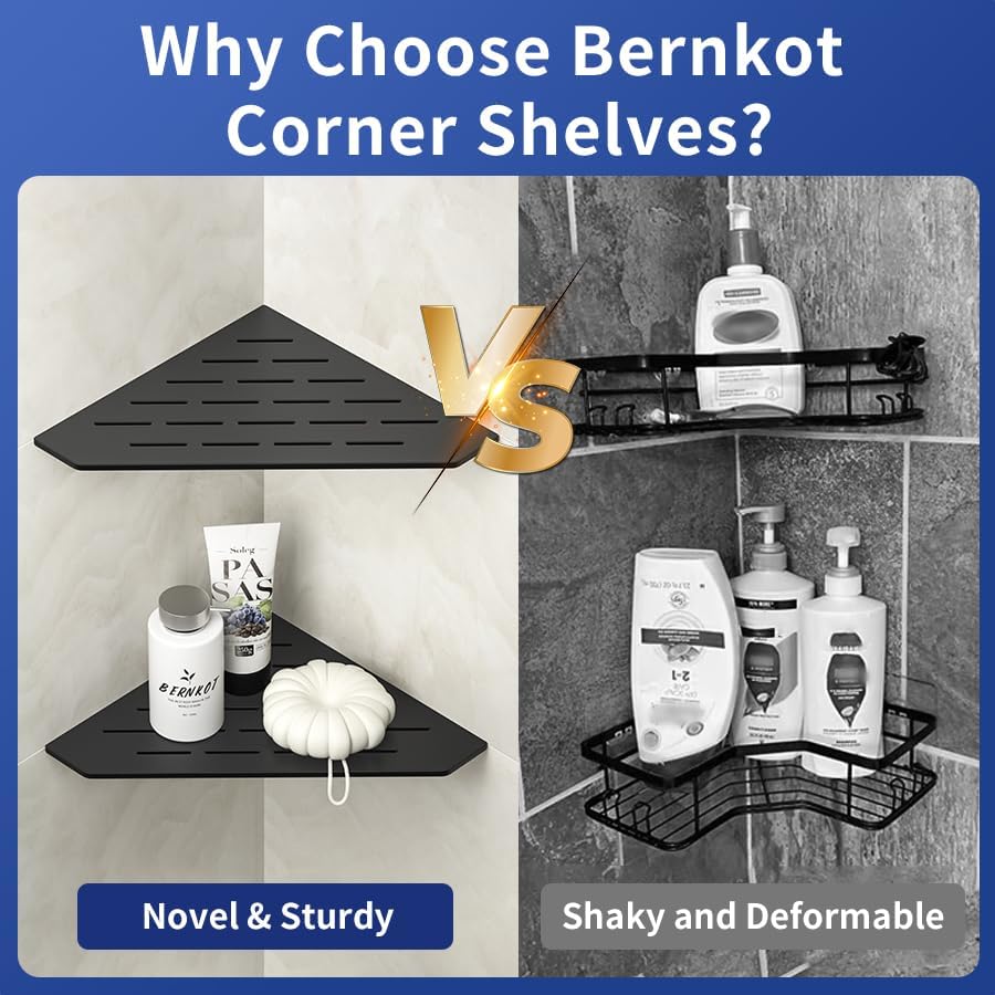 Bernkot Corner Shower Shelf 2 Pack Matte Black 304 Stainless Steel